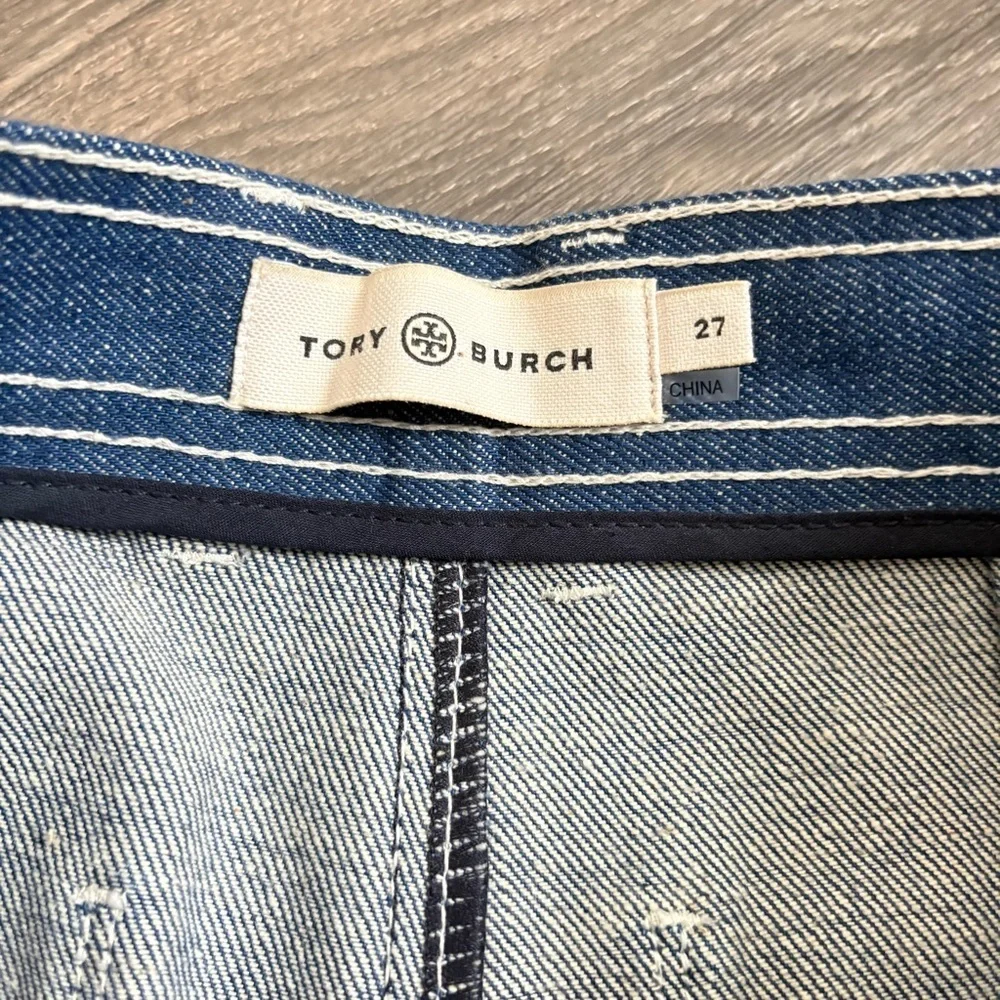 NWOT Tory Burch Runway Cropped Straight Leg Denim Jeans Size 27